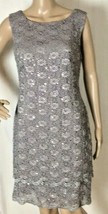 Connected Apparel Woman&#39;s Dress Size 6 Gray Sequinned Lace 2 Layers on Bottom - £22.49 GBP