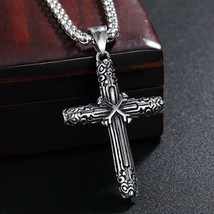Mens Vintage Cross Pendant Necklace Religious Christian Jewelry Silver Chain 24&quot; - £7.22 GBP