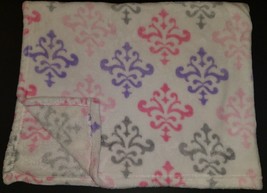 Damask Fleece Baby Blanket Lovey Gray Pink Purple White Soft RUNT 1478 - £15.53 GBP