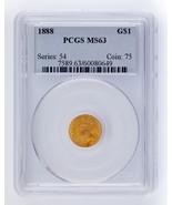 1888 G$1 Gold Indian Princess Graded by PCGS as MS63! Great US gold Dollar - $1,124.52