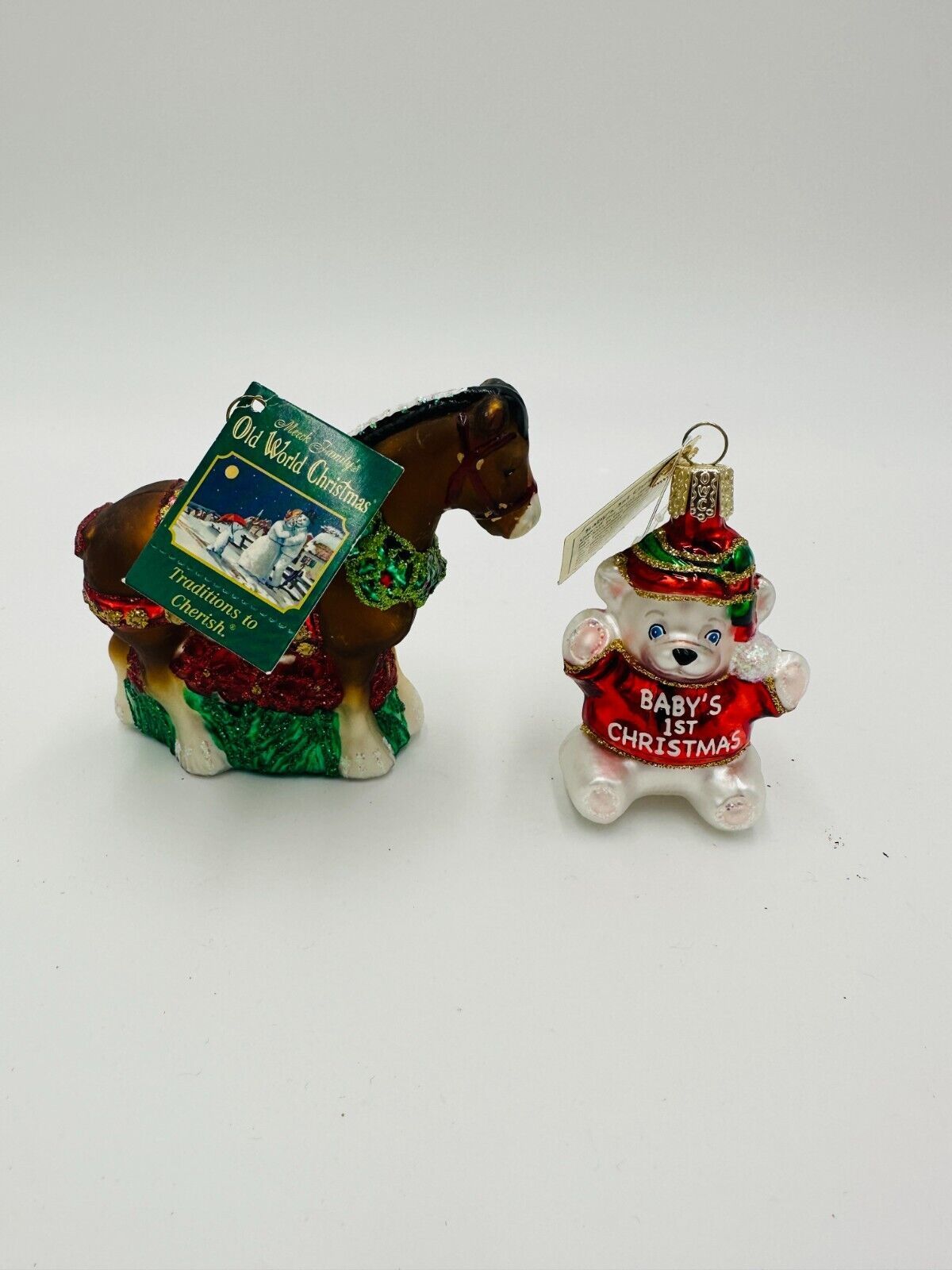 Primary image for Old World Christmas Clydesdale Ornament 1st Bear 12255 Glass Blown Holiday