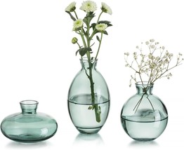 Glasseam Green Glass Bud Vase, 3Pcs/Set Modern Decorative Small Mini Flowers - $33.98