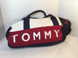 Vintage Tommy Hilfiger Duffle Bag Large 90s  Flag Spell Out Gym Bag Overnight - £45.07 GBP