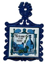 Retro Ceramic Cast Iron Trivet &#39;Welcome To Our Home&#39; Japan Rooster Farmhouse - £11.67 GBP