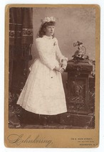 Antique c1880s Cabinet Card Beautiful Girl White Dress &amp; Gloves Rochester, NY - £7.49 GBP
