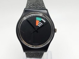 Vintage Swatch Color Window Quartz Watch New Battery Black 32mm - $59.99