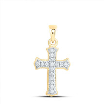 10kt Yellow Gold Womens Round Diamond Small Scalloped Cross Religious Penda - £117.88 GBP