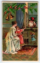 Santa Claus Christmas Postcard Victorian Mother And Child Embossed BW Germany - £49.20 GBP