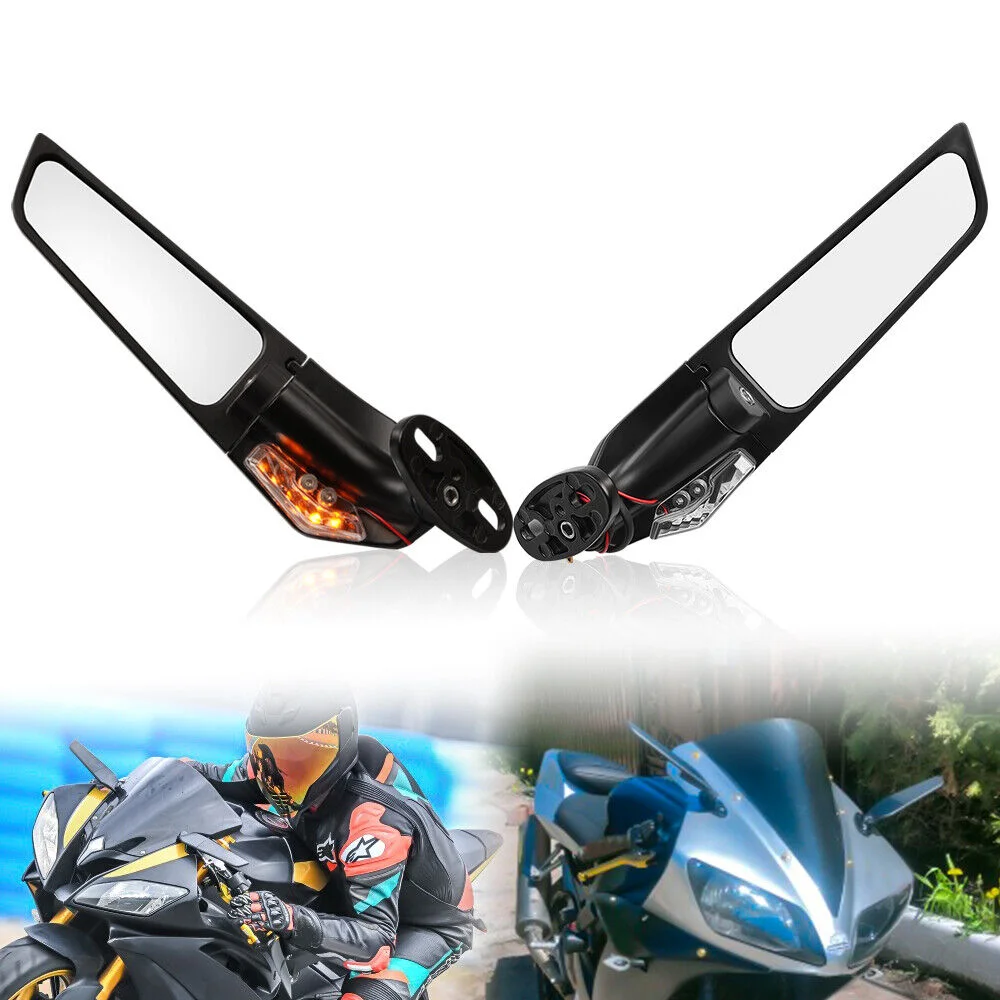 Modified Motorcycle Rearview Mirrors Wind Wing Adjustable Rotating Side Light    - £500.53 GBP