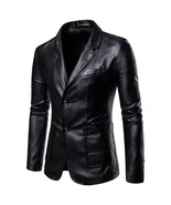 Blazer de cuero de piel de cordero para fiesta formal para hombre negro ... - $235.40 CAD+