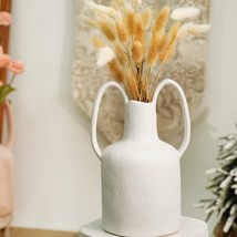 Mowtanco White Vase, Ceramic Vase With 2 Ear Handles For Home Decor, Modern - £25.88 GBP