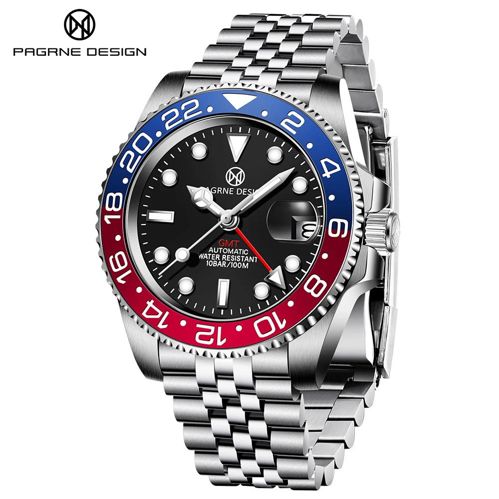 Pagrne Design 40MM Fashion Casual Series Men Gmt Mechanical Wristwatch 10BAR Sap - £167.08 GBP