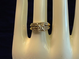 Vtg 14K Yellow Gold Diamond Bridal Set 4.56g Jewelry Sz 4.5 &amp; Orig Celluloid Box - £510.74 GBP