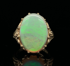 14k Yellow Gold 5.86 Carat Australian Genuine Natural Opal Ring (#J6335) - £1,757.93 GBP