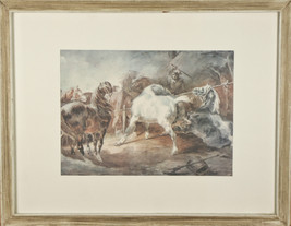 &quot; Se Battre Chevaux &quot; Par Theodore Gericault Encadré Lithographie 15 1/2 X19 1/2 - $65.57