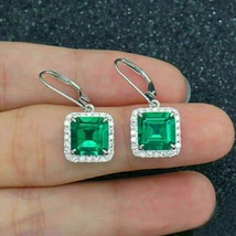 14K White Gold Plated4.00 Ct Asscher Cut Simulated Emerald  Drop/Dangle Earrings - £77.53 GBP