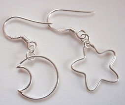 Crescent Moon and Star Dangle Earrings 925 Sterling Silver Corona Sun Jewelry - $8.09