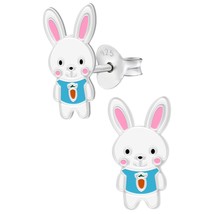 Bunny with Carrot Shirt 925 Silver Stud Earrings - £11.23 GBP