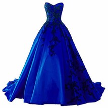 Plus Size Gothic Black Lace Long Ball Gown Prom Evening Dress Royal Blue US 22W - £145.90 GBP