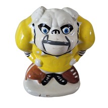 Vintage Ceramic Bull Dog Piggy Bank Football Player Yellow Jersey Spiked... - $19.60
