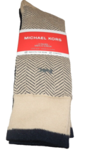 New 3 Pr Mens Michael Kors Cotton Stretch Crew Socks Tan Navy Blue Os - £25.82 GBP