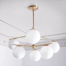 Italian Design Mid Century White Sputnik Pendant Brass Chandelier Ceiling Light - £682.89 GBP