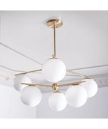 Italian Design Mid Century White Sputnik Pendant Brass Chandelier Ceilin... - £672.27 GBP