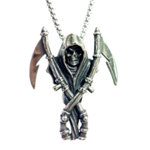 Grim Reaper Pendant Necklace Steel Death Skeleton Skull Large Reaper 24&quot; Chain - £10.32 GBP