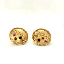 Vtg Sterling Vermeil Janice Grzyb Multi Colored Stone Gilt Button Stud E... - £50.33 GBP