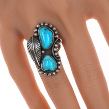 sz6.75 Vintage Native American silver and turquoise double stone ring - £73.78 GBP