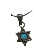 Vintage Blue Fire Opal Star of David Sterling Silver Chain Necklace 18” ... - $500.17 MXN