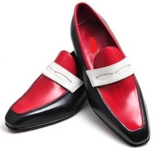 Handmade Men&#39;s Multi Color Round Toe Leather Dress Formal Loafers Shoes - £110.60 GBP