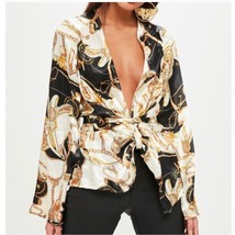 NWT Missguided Womens Satin Chain Print Wrap Top Blouse 6 Baroque NEW - €8,55 EUR