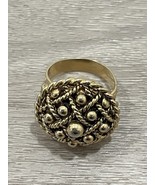 Vintage Solid Compact Ring Signed Vanda Gold Tone Adjustable Poison Snuf... - $29.69