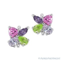 Sterling Silver Faux Pink Topaz Faux Amethyst Faux Peridot CZ Crystal Earrings - $30.68