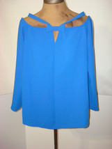  $248 W Worth New York Vintage Crepe Cold Shoulder Blouse Womens 4 Blue Top Work - £192.62 GBP