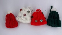 Set of 4 Vintage Crocheted Christmas Ornaments Winter Hat Beanie - £9.75 GBP