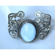 Beau Ornate 925 Sterling Silver And Cat&#39;s Eye Art Glass Bracelet Sky - $118.80