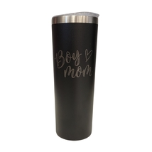 Boy Mom with Heart Black 20oz Skinny Tumbler LA5012 - £16.01 GBP