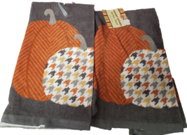 Set of 2 Same Cotton Printed Towels (16&quot;x26&quot;) FALL, HOUNDSTOOTH PUMPKINS... - £12.21 GBP