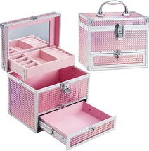 Hododou Jewelry Box For Girls Kids Organizer With Drawer &amp; Tray, Shiny Pink - £33.86 GBP