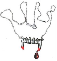 True Vampire Fang Blood Drop Pendant NECKLACE-Banger Bite Gothic Costume Jewelry - £10.26 GBP