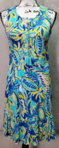 Stella Parker Sheath Dress Women Small Multi Palm Leaf Rayon Tasseled Drawstring - £14.78 GBP