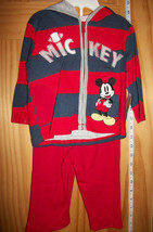 Disney Baby Clothes 6M-9M Mickey Mouse Hoodie Set Red Newborn Sweat Pant Outfit - £11.38 GBP