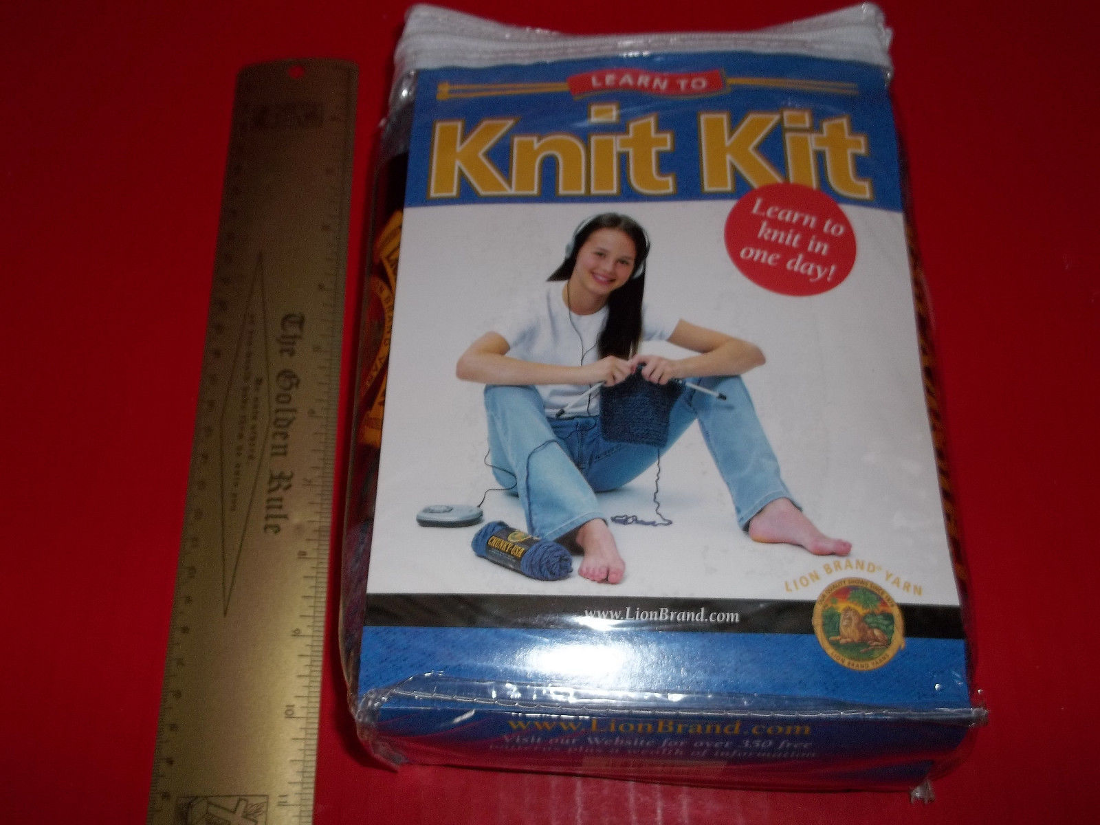 Craft Gift Yarn Activity Kit Learn to Knit Needles Lion Brand Skein Beginner Set - £18.87 GBP