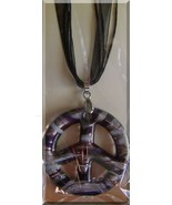 (1) Peace Sign Murano Glass Pendant On 18&quot; Black Silk Ribbon *Great Gift... - $113.17 MXN