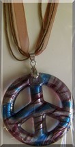 (1) Peace Sign Murano Glass Pendant On 18&quot; Brown Silk Ribbon *Great Gift Idea* - £4.68 GBP