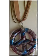 (1) Peace Sign Murano Glass Pendant On 18&quot; Brown Silk Ribbon *Great Gift... - $113.17 MXN