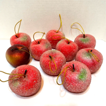 Vintage Sugared Beaded Fruit Christmas Ornaments Red Apples 2.5 x 3&quot; Lot of 10 - £22.49 GBP