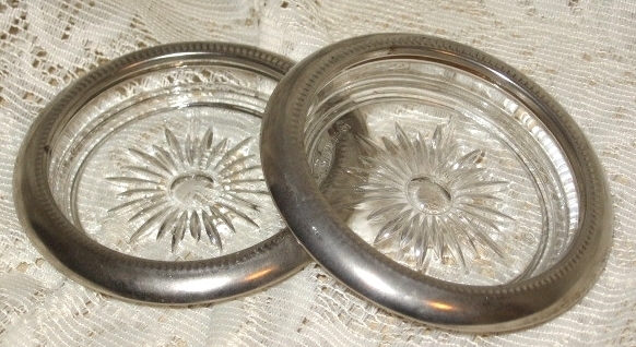 VTG Crystal Sunburst Coasters w/ Leonard Silver Plate Trim -Set of 2-Italy-60's - $8.25